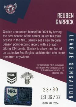 2022 NRL Elite - League Sensations Signatures Team #LST06 Reuben Garrick Back